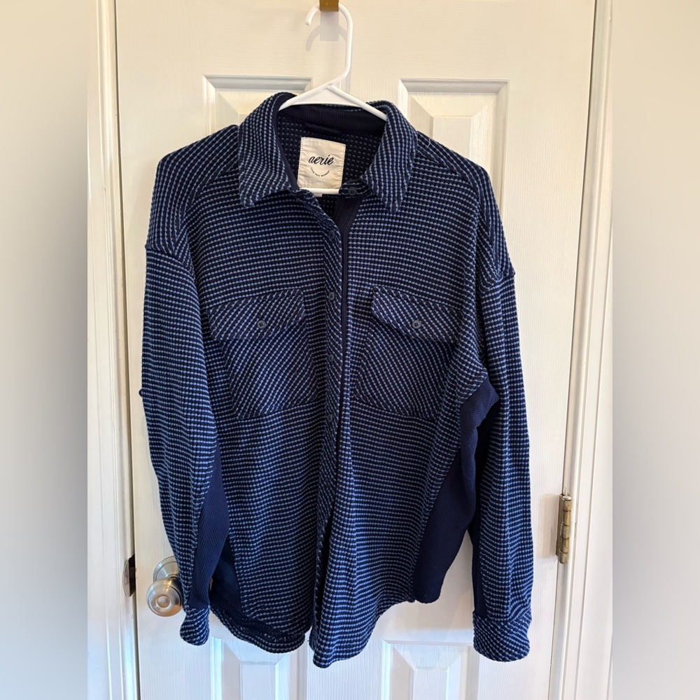 Aerie Dark Blue Waffle Lumberjane Shacket, XS
